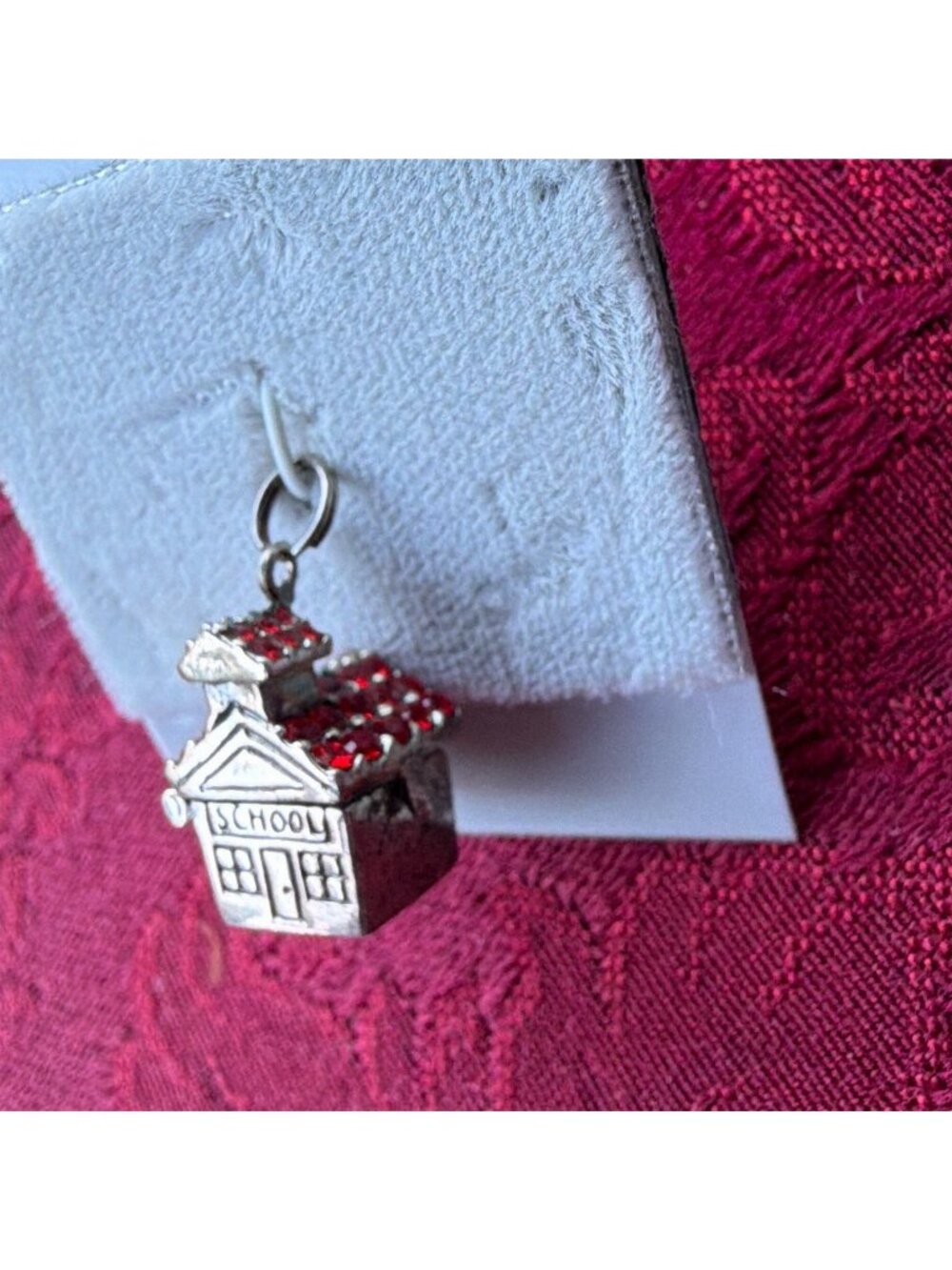 Vintage Jezlaine 925 Sterling Silver Opening Schoolhouse Charm Red Crystal Roof